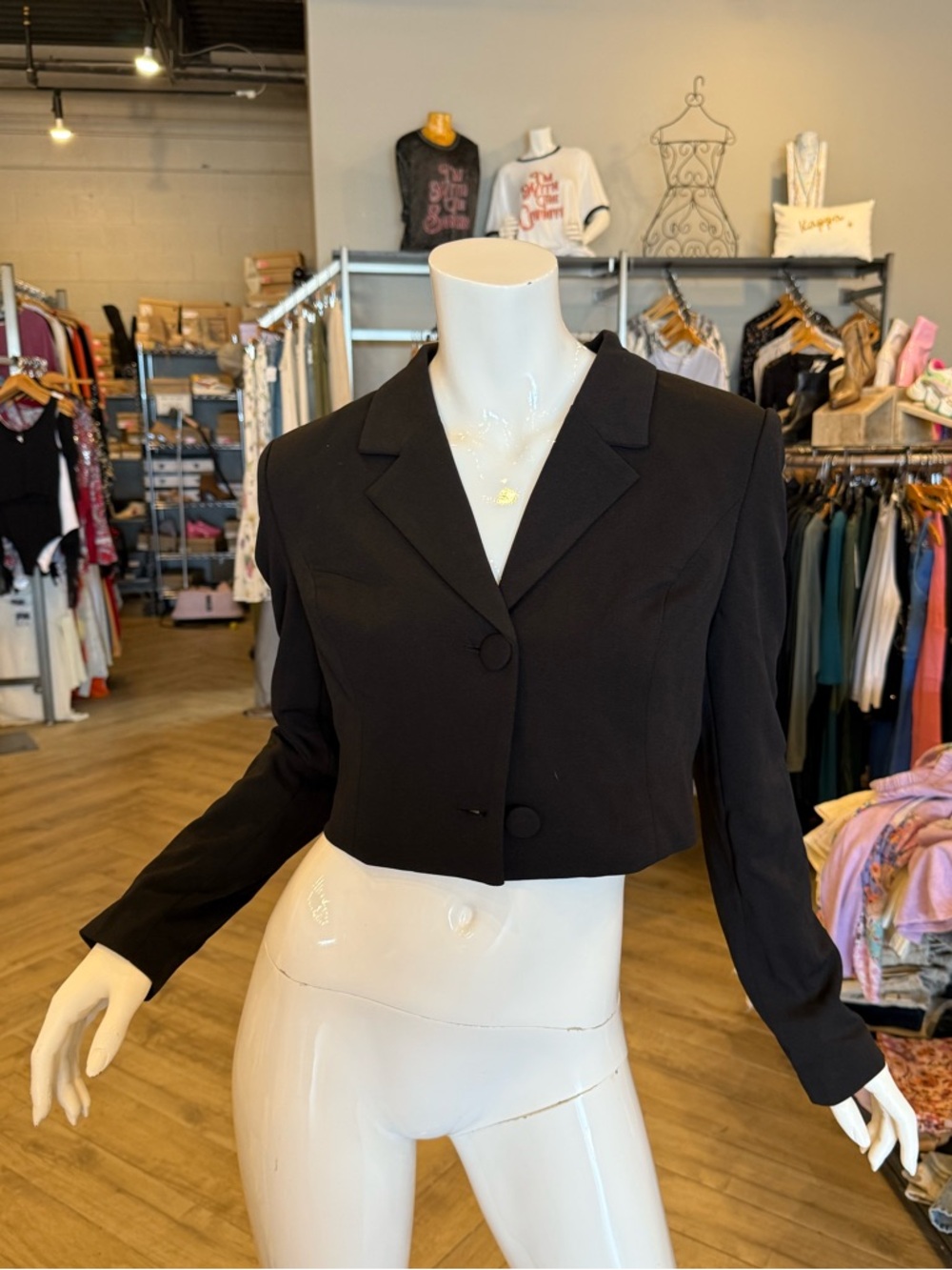 Cropped Black Women's Blazer Jacket - Classic Tailored Style